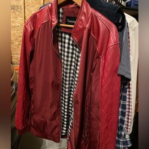 Men’s red pleather jacket. Size L